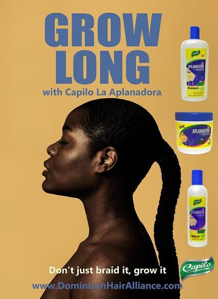 grow long hair with capilo la aplanadora strong woman stong hair atrong thick moisturise plait, shampoo, deep conditioner treatment mask, moisturising leave-in, Dominican Hair Alliance